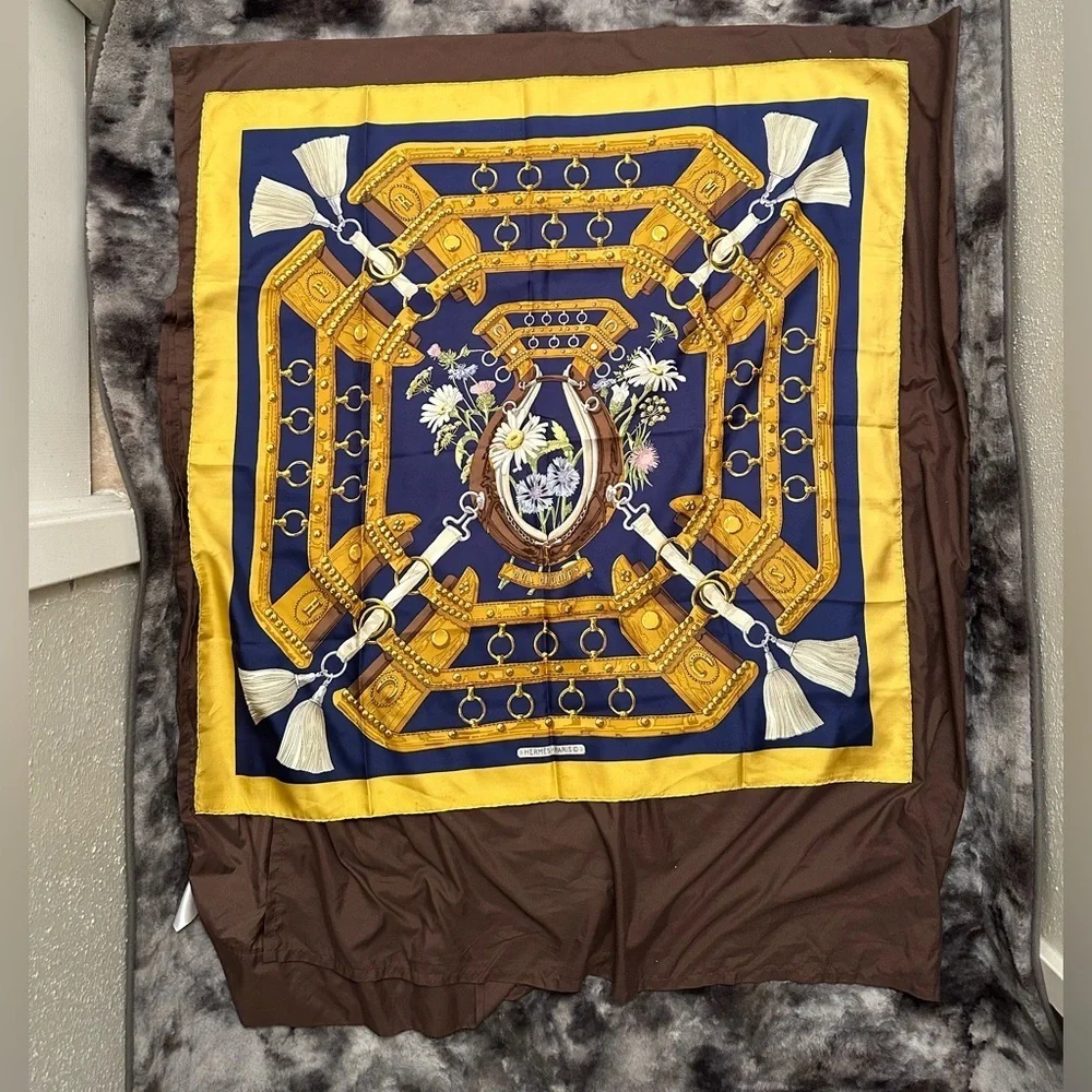 Hermes blue silk scarf